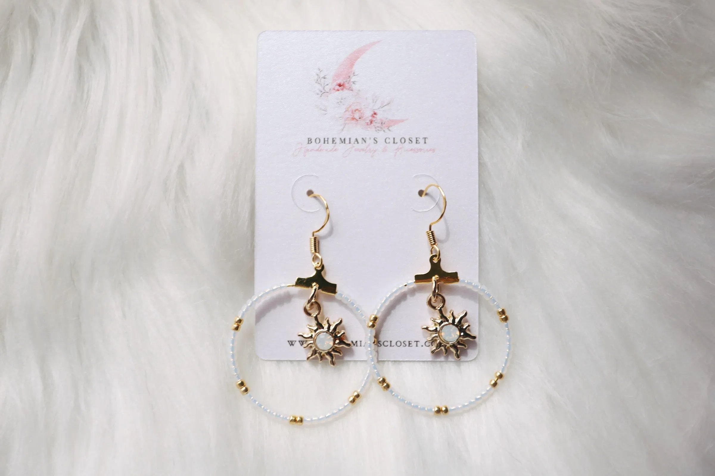 Golden Opal Sun Beaded Earrings