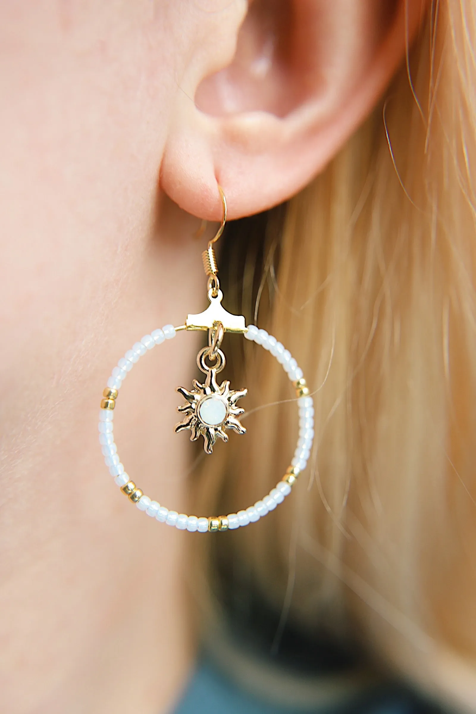 Golden Opal Sun Beaded Earrings