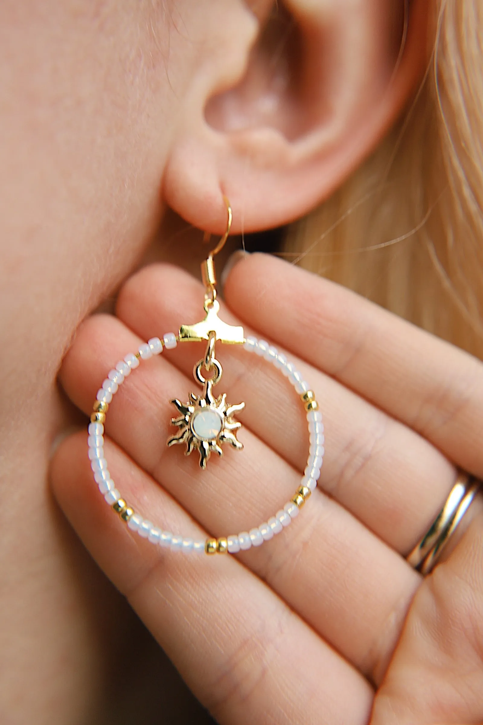 Golden Opal Sun Beaded Earrings