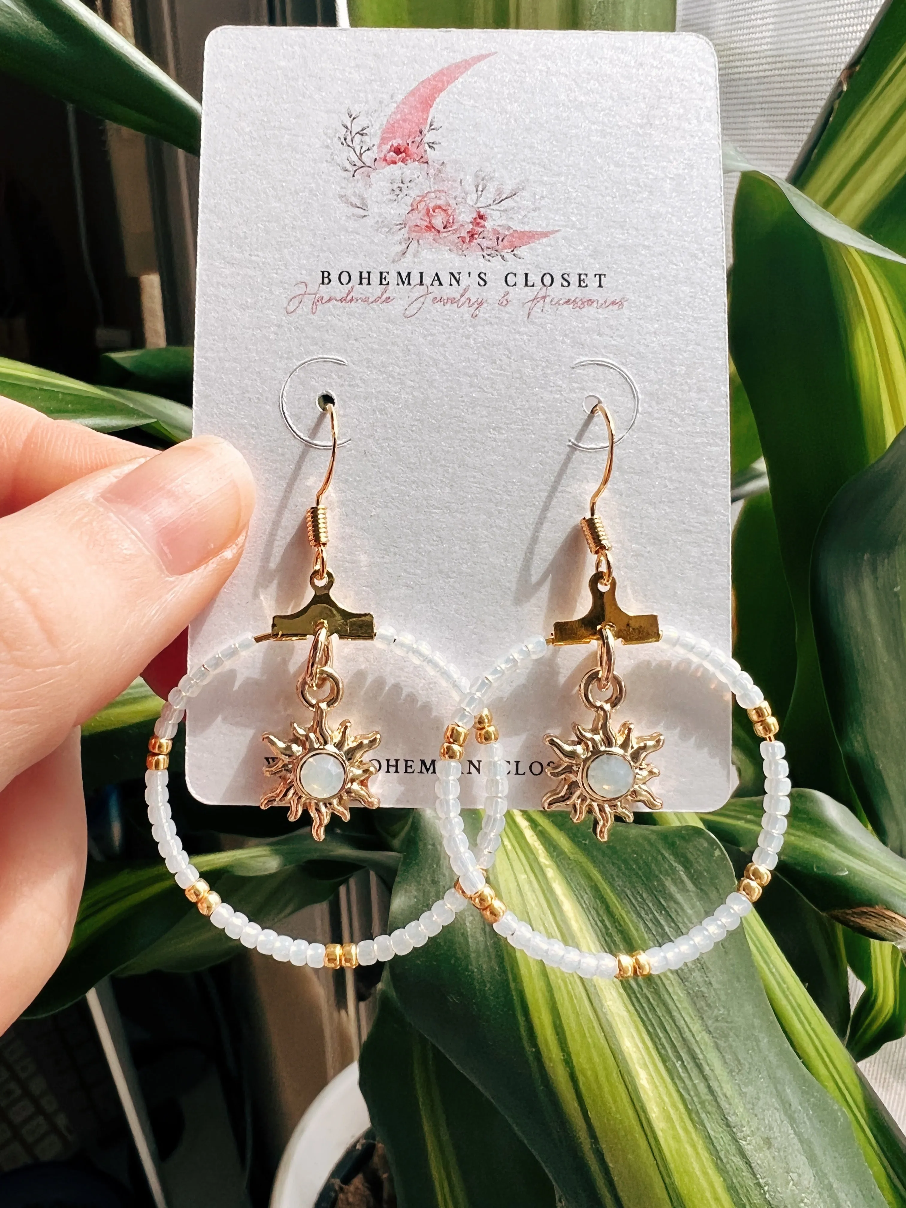 Golden Opal Sun Beaded Earrings