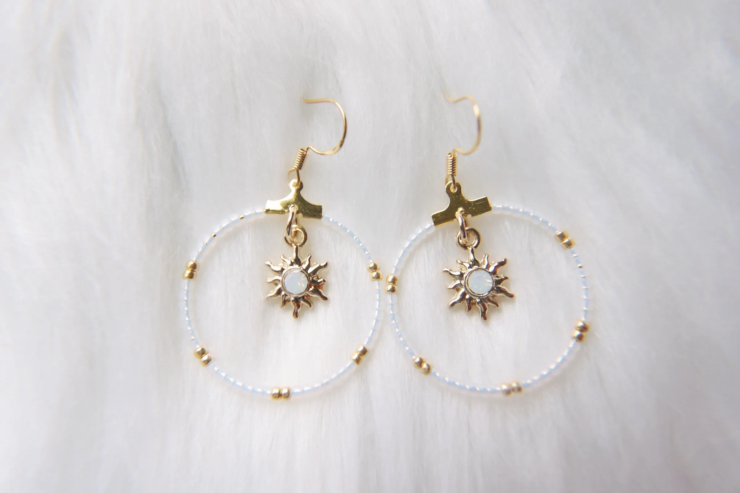 Golden Opal Sun Beaded Earrings