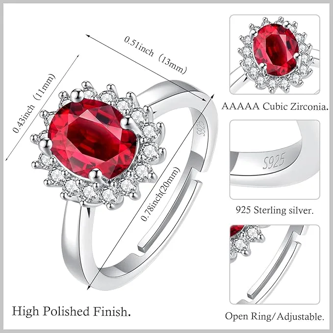 GULICX 925 Sterling Silver Rings for Women, Ruby Halo Engagement Rings, Eternity Promise Finger Ring Anniversary Ring for Her Gift