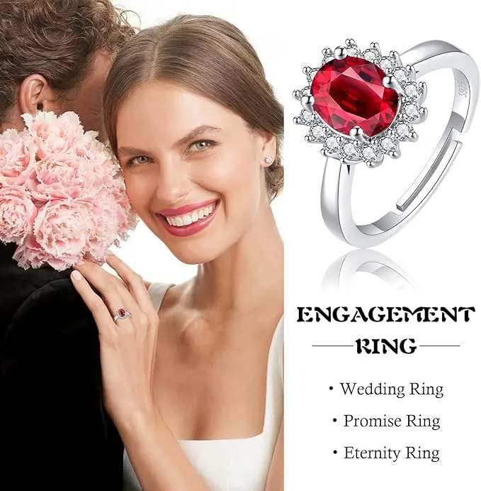 GULICX 925 Sterling Silver Rings for Women, Ruby Halo Engagement Rings, Eternity Promise Finger Ring Anniversary Ring for Her Gift