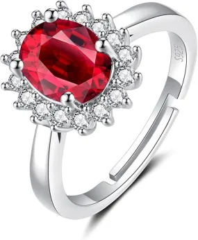 GULICX 925 Sterling Silver Rings for Women, Ruby Halo Engagement Rings, Eternity Promise Finger Ring Anniversary Ring for Her Gift