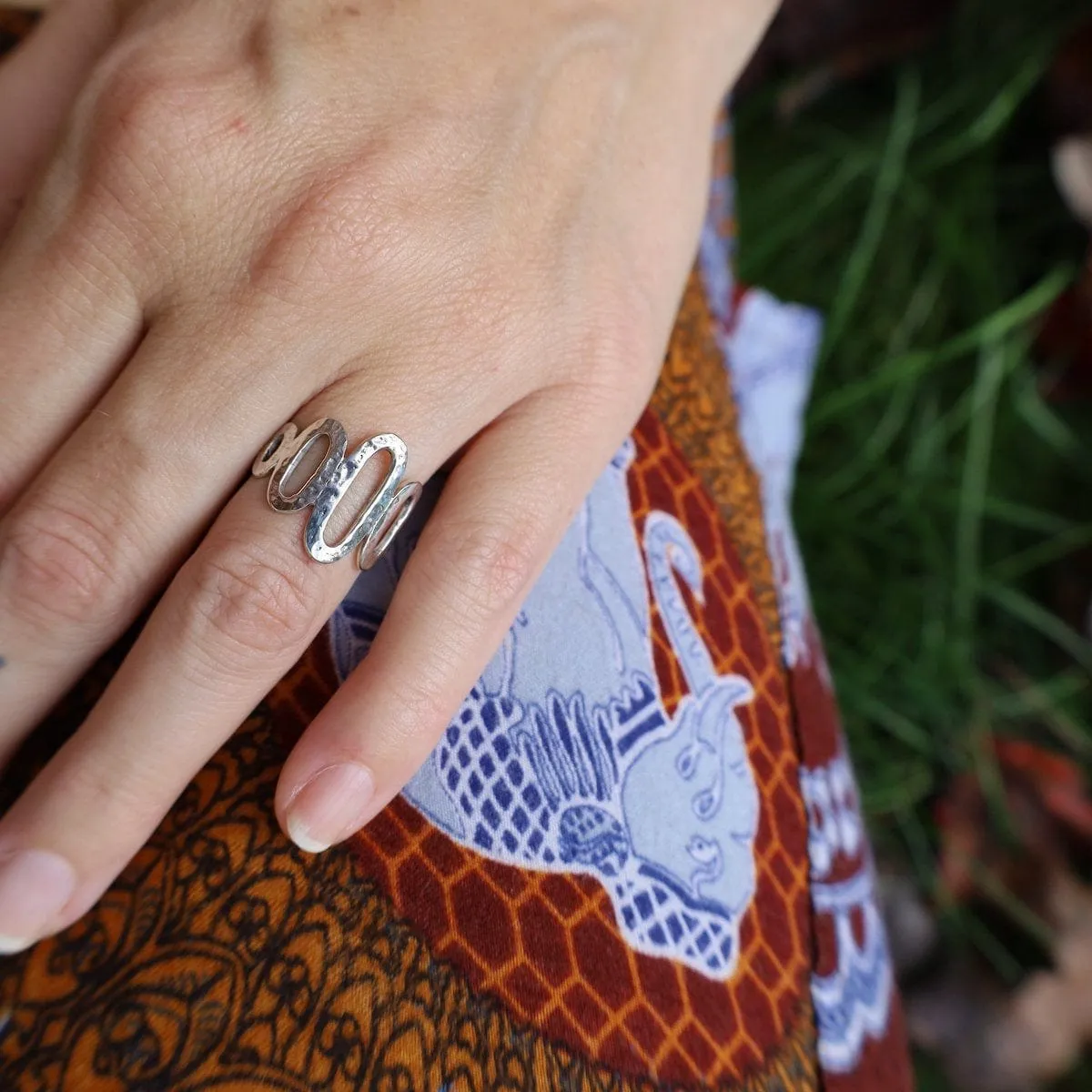 Hammered Sterling Silver 5 Oval Ring