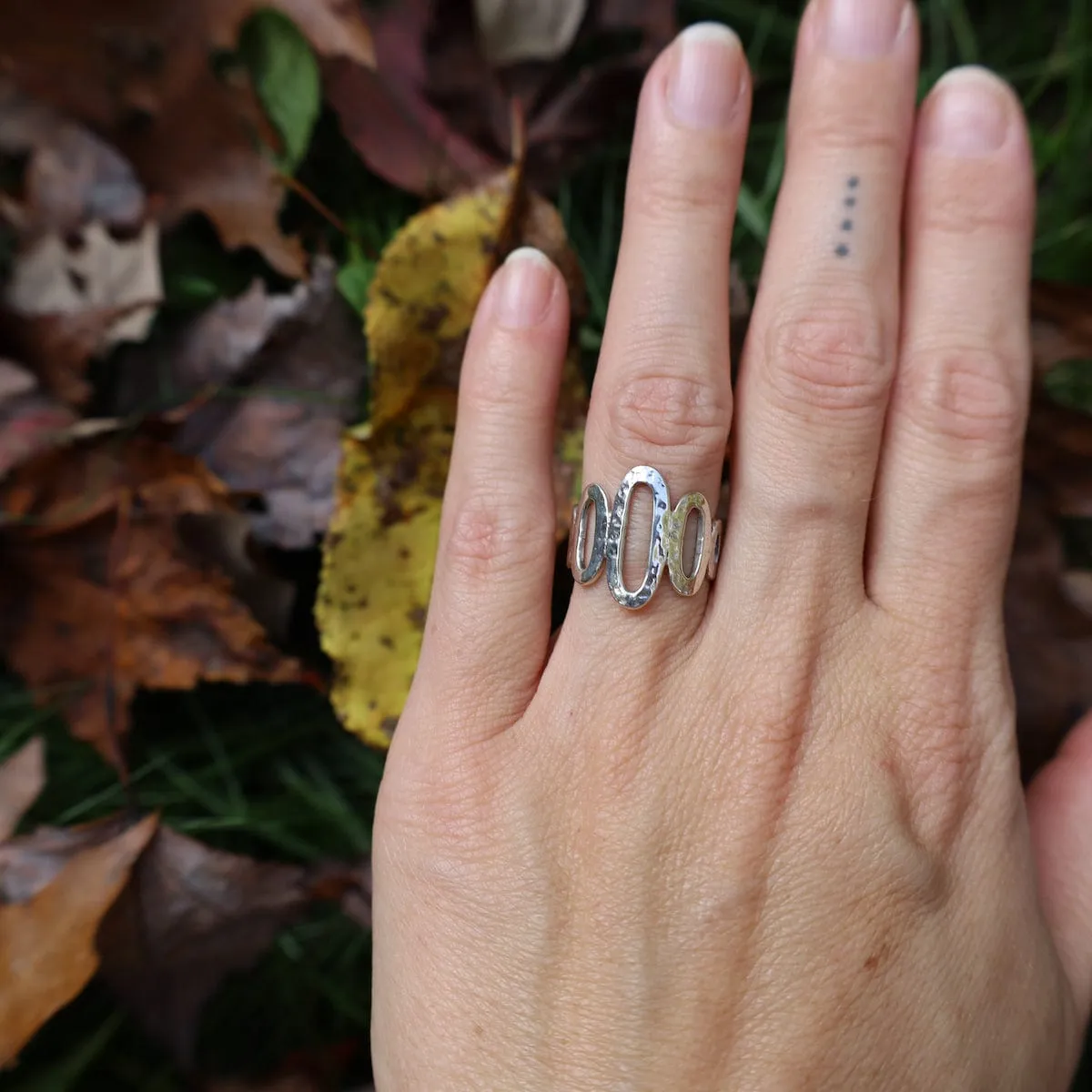 Hammered Sterling Silver 5 Oval Ring