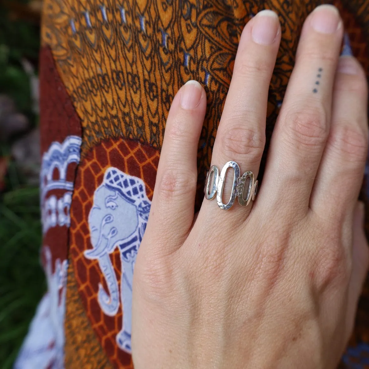 Hammered Sterling Silver 5 Oval Ring