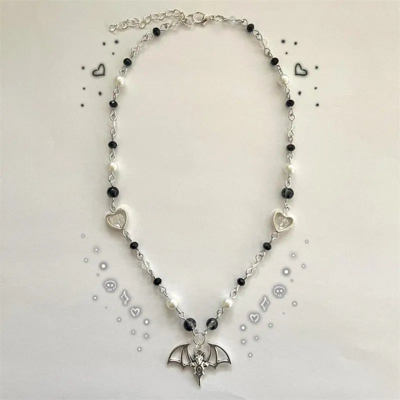 handmade white and black glass pearl beads and crackle beads rosary style necklace