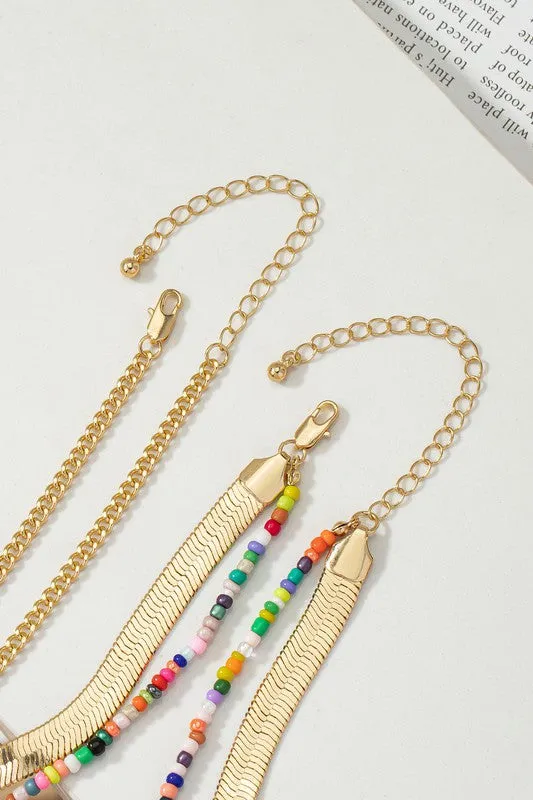 Herringbone and Seed Bead Choker Chain Set