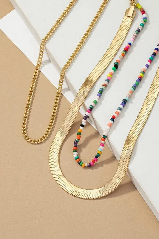 Herringbone and Seed Bead Choker Chain Set