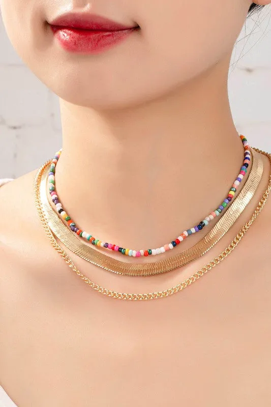 Herringbone and Seed Bead Choker Chain Set