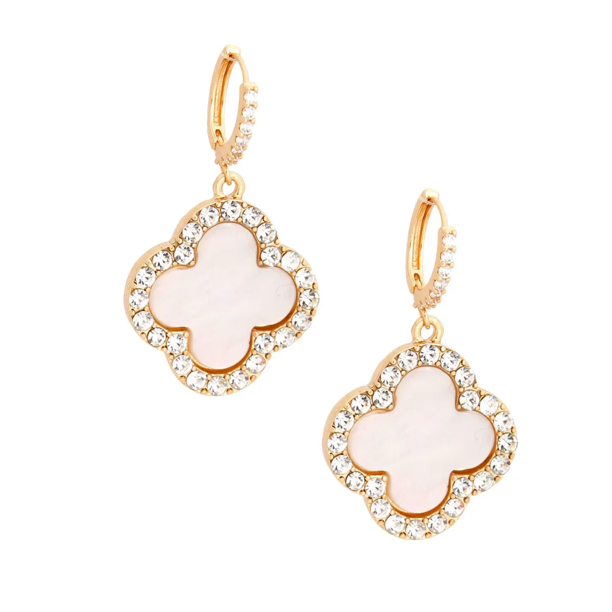 Hoop White Clover Gold Huggie Earrings for Women