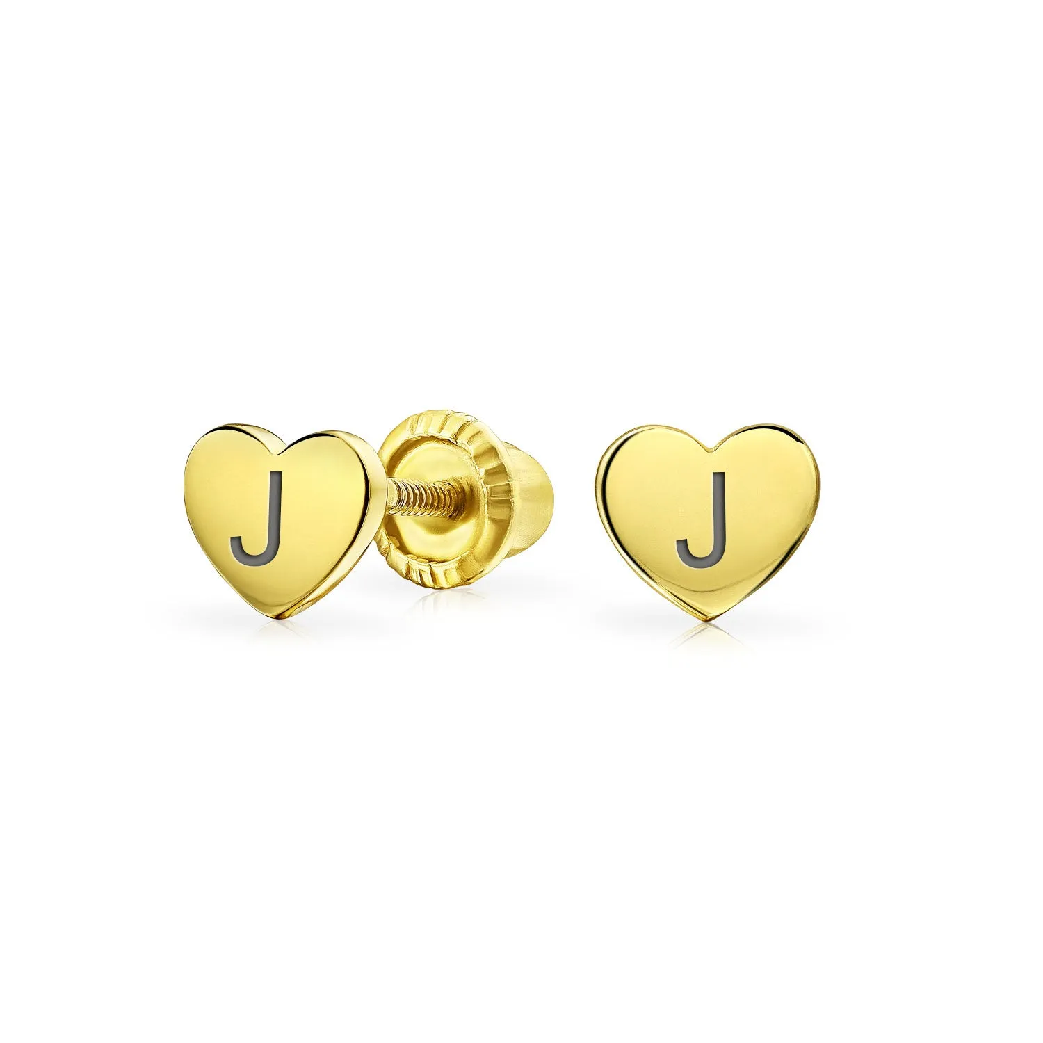 Initial Letter A-Z 14K Gold Heart Shaped Stud Earrings, Customizable for Girlfriend