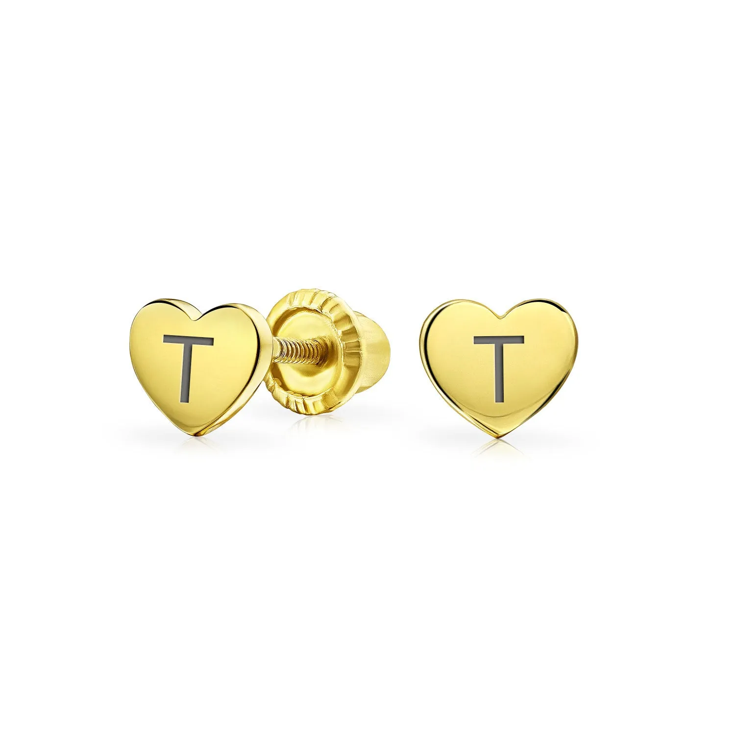 Initial Letter A-Z 14K Gold Heart Shaped Stud Earrings, Customizable for Girlfriend