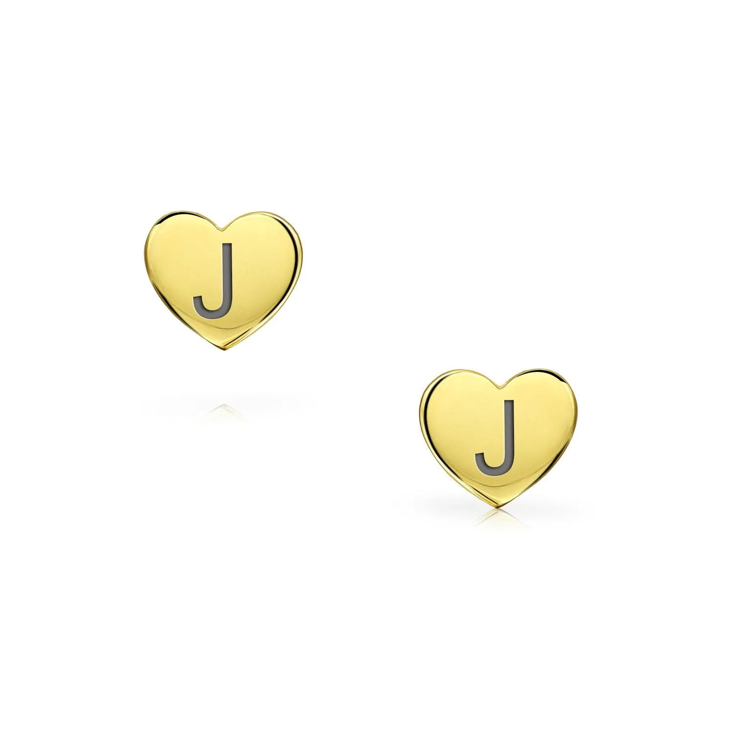 Initial Letter A-Z 14K Gold Heart Shaped Stud Earrings, Customizable for Girlfriend