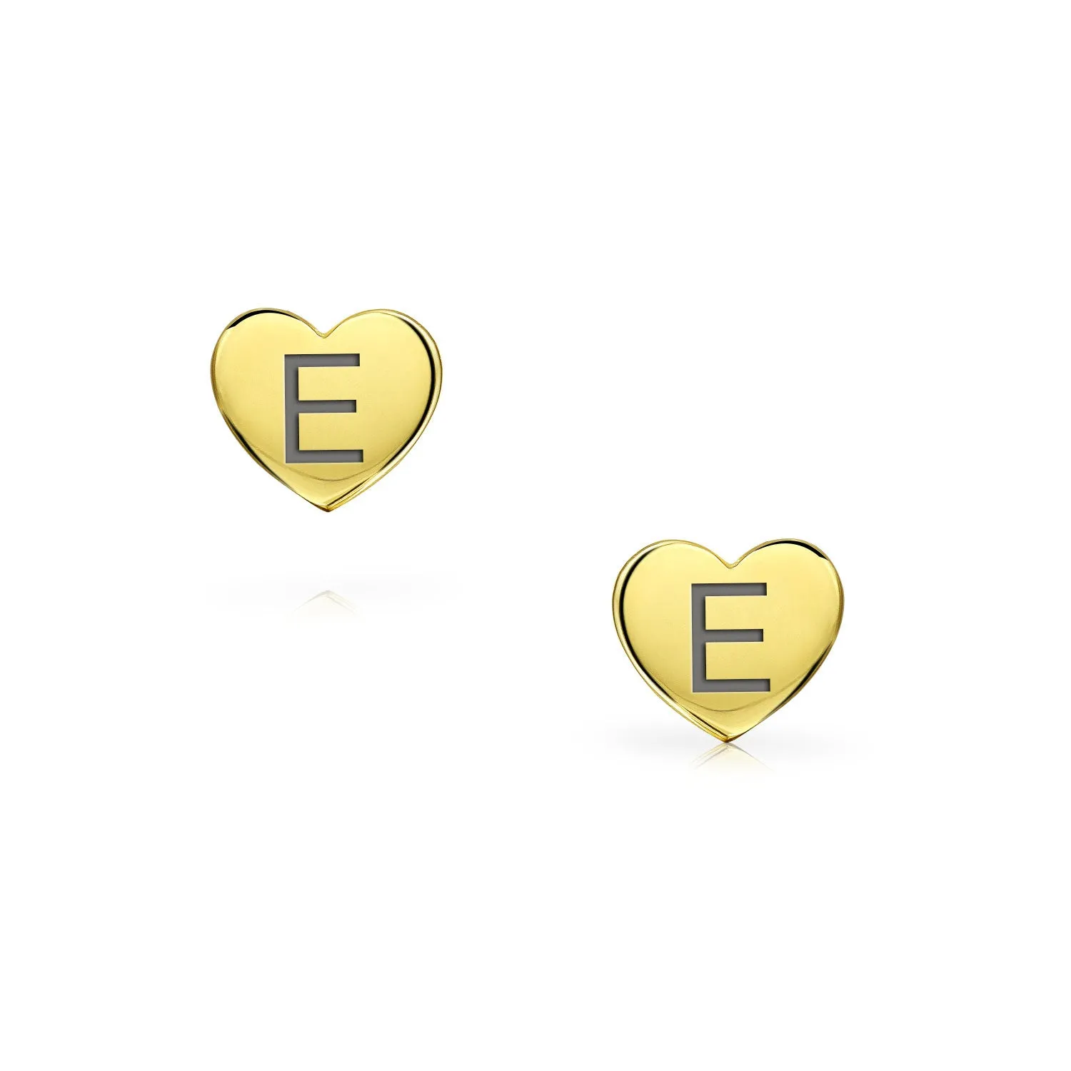 Initial Letter A-Z 14K Gold Heart Shaped Stud Earrings, Customizable for Girlfriend