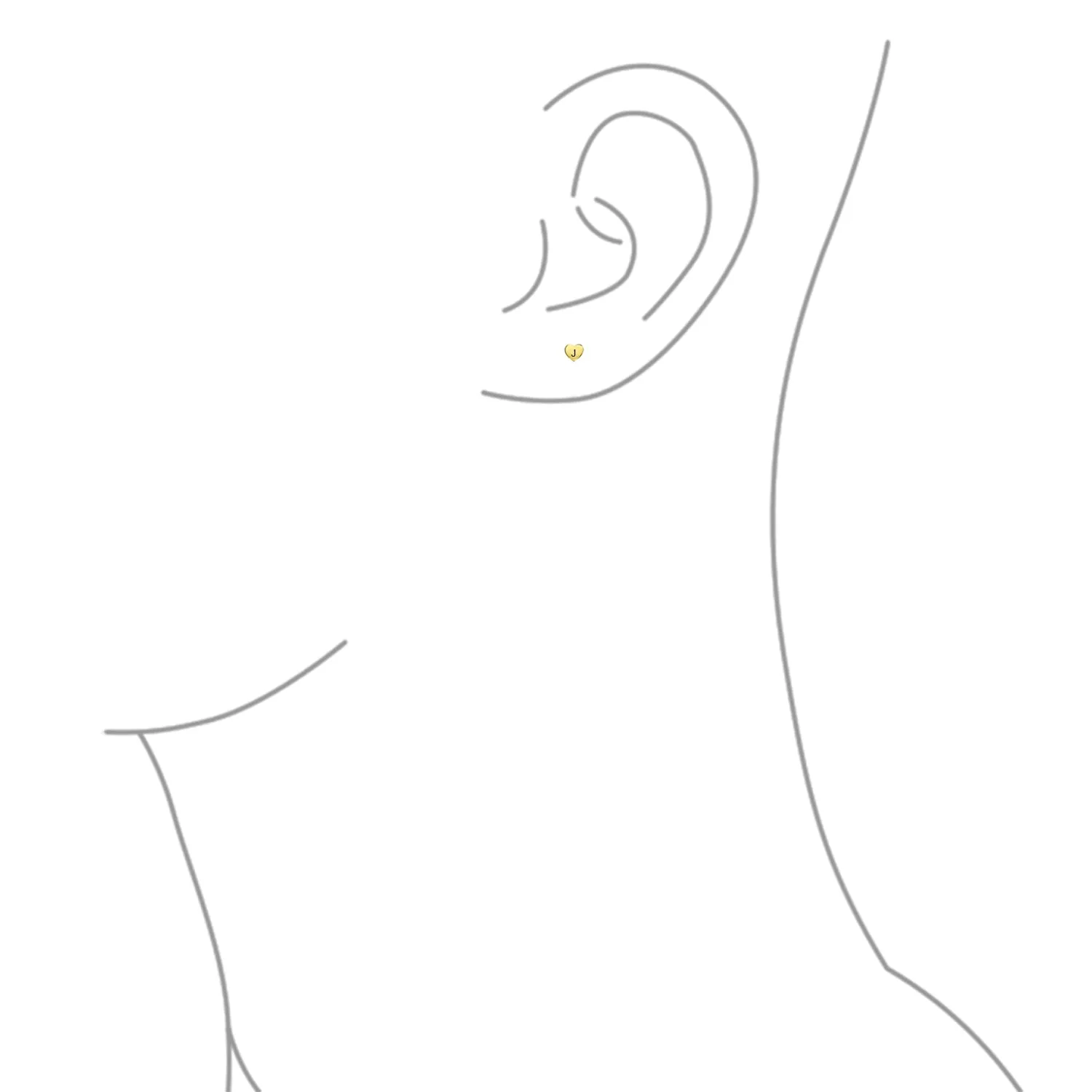Initial Letter A-Z 14K Gold Heart Shaped Stud Earrings, Customizable for Girlfriend