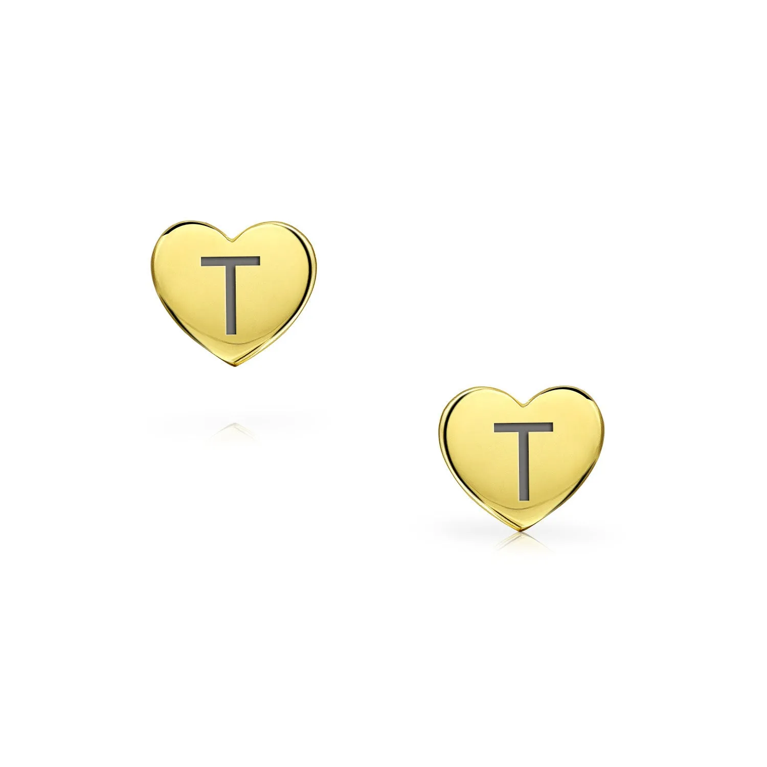 Initial Letter A-Z 14K Gold Heart Shaped Stud Earrings, Customizable for Girlfriend