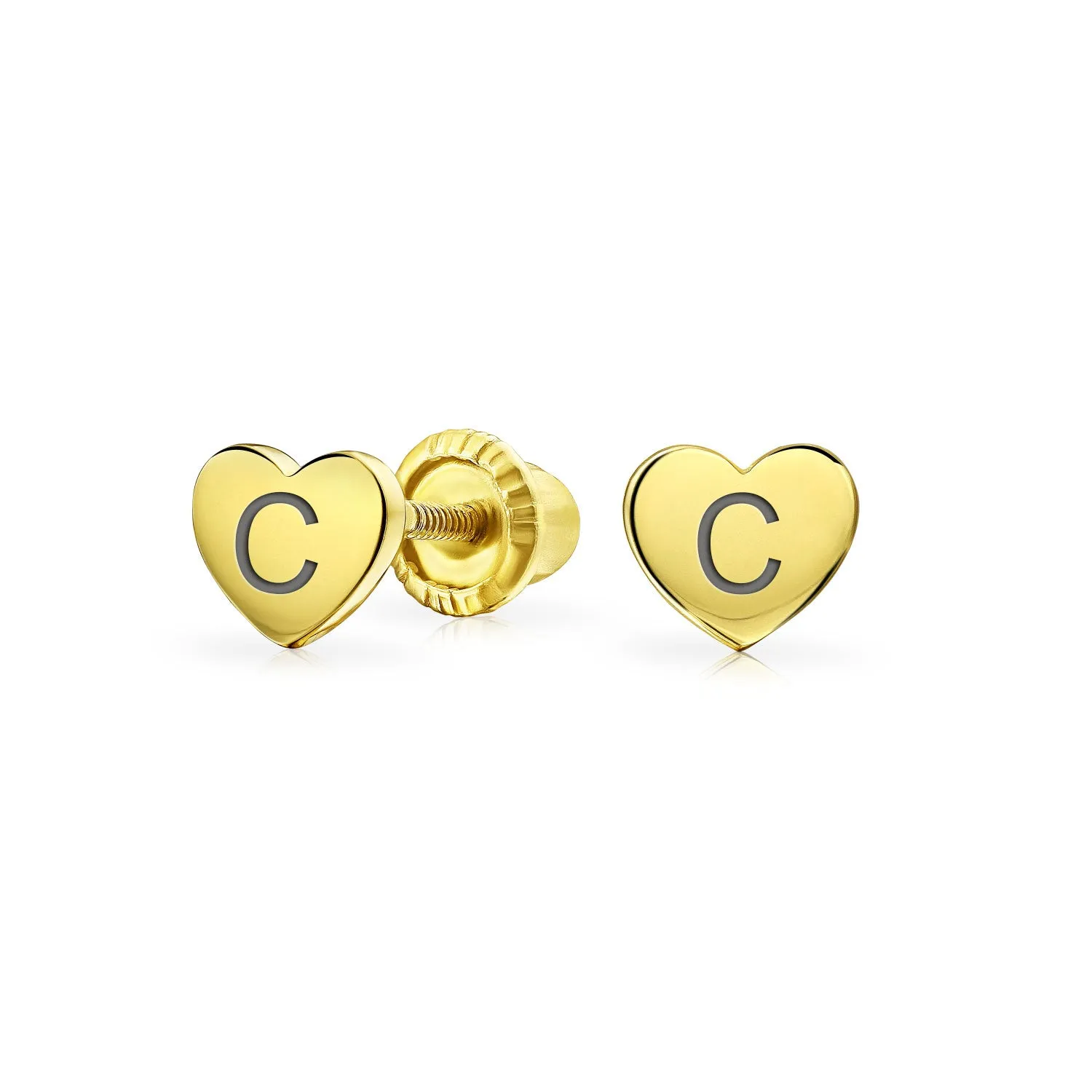Initial Letter A-Z 14K Gold Heart Shaped Stud Earrings, Customizable for Girlfriend