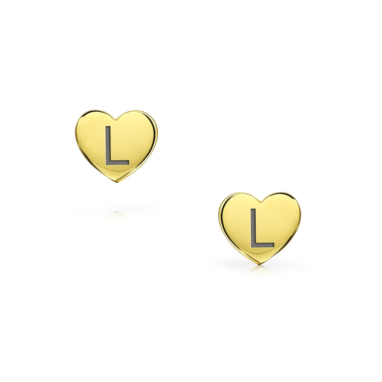 Initial Letter A-Z 14K Gold Heart Shaped Stud Earrings, Customizable for Girlfriend