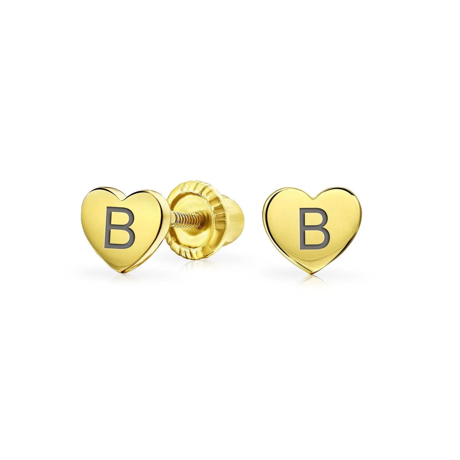 Initial Letter A-Z 14K Gold Heart Shaped Stud Earrings, Customizable for Girlfriend
