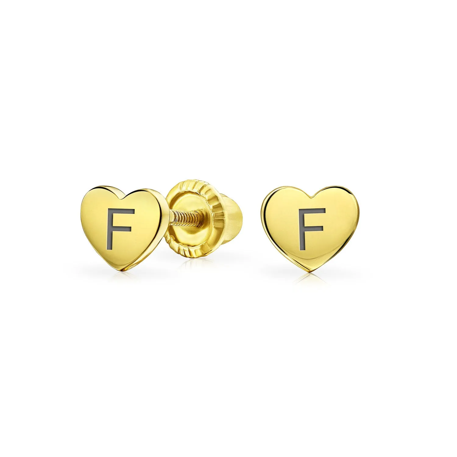 Initial Letter A-Z 14K Gold Heart Shaped Stud Earrings, Customizable for Girlfriend