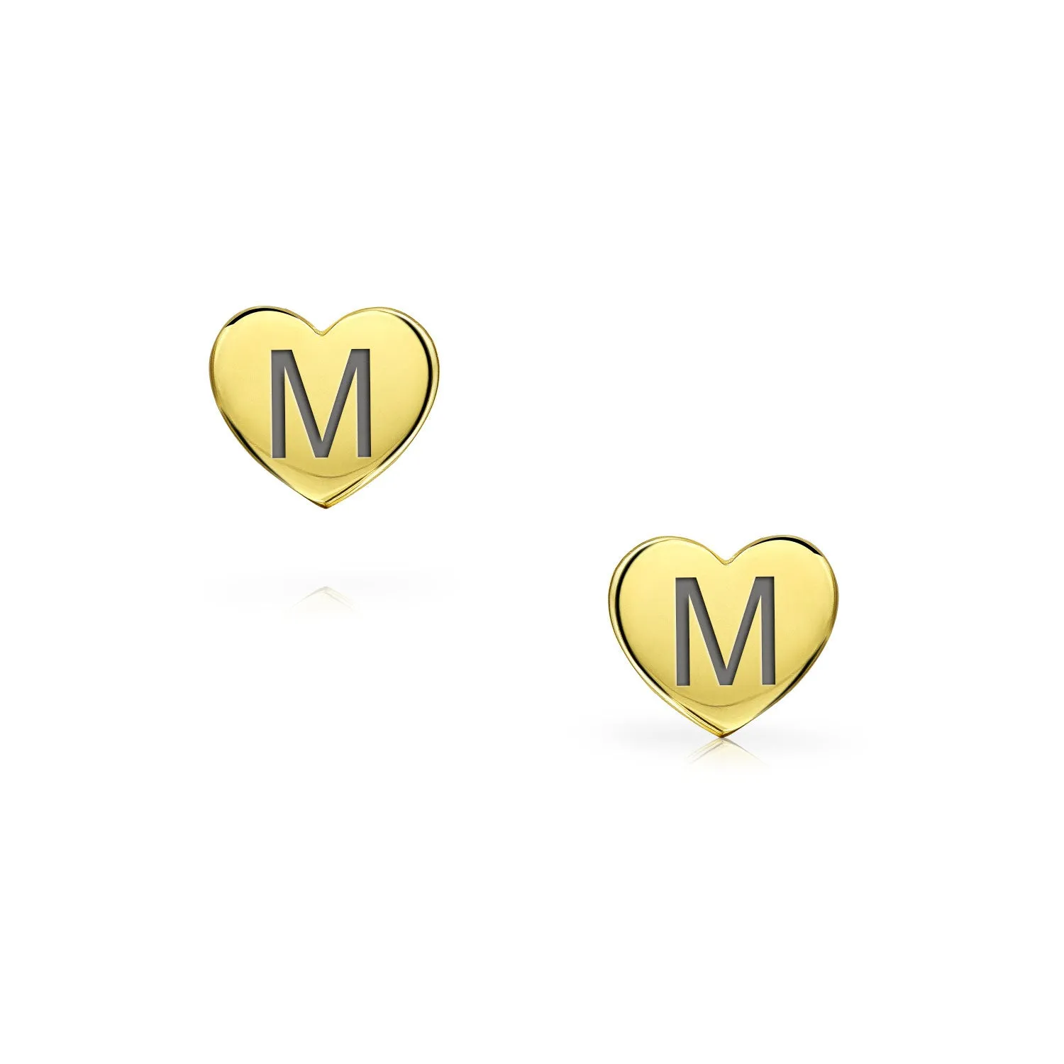 Initial Letter A-Z 14K Gold Heart Shaped Stud Earrings, Customizable for Girlfriend
