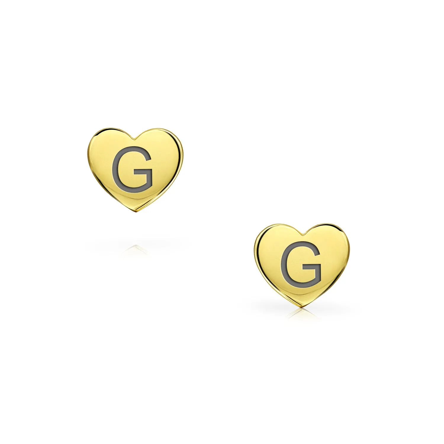 Initial Letter A-Z 14K Gold Heart Shaped Stud Earrings, Customizable for Girlfriend