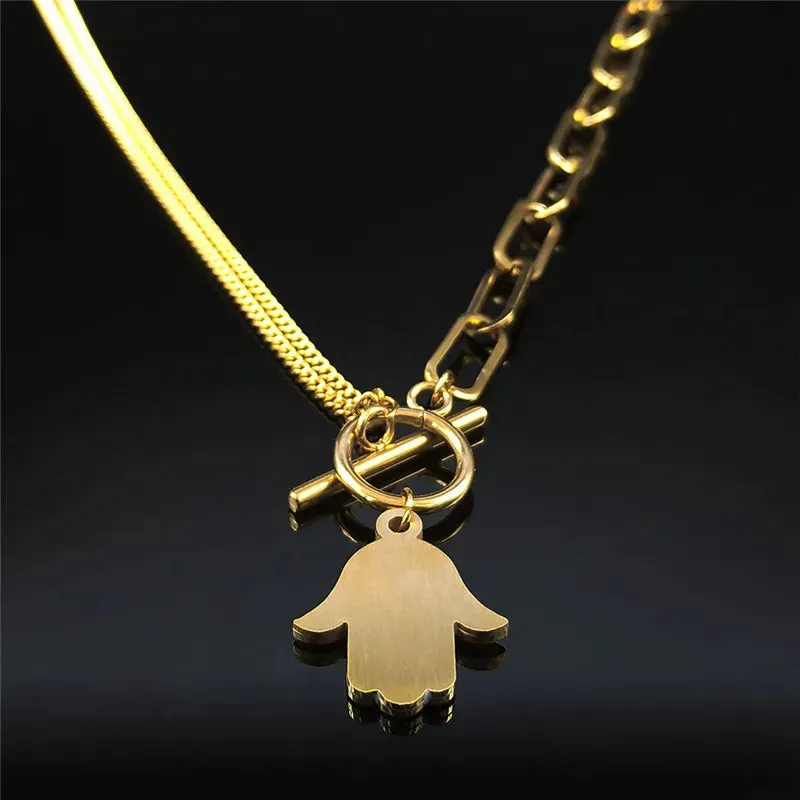 Islam Hand Crystal Stainless Steel Chain Necklaces Women Gold Color Choker Necklace