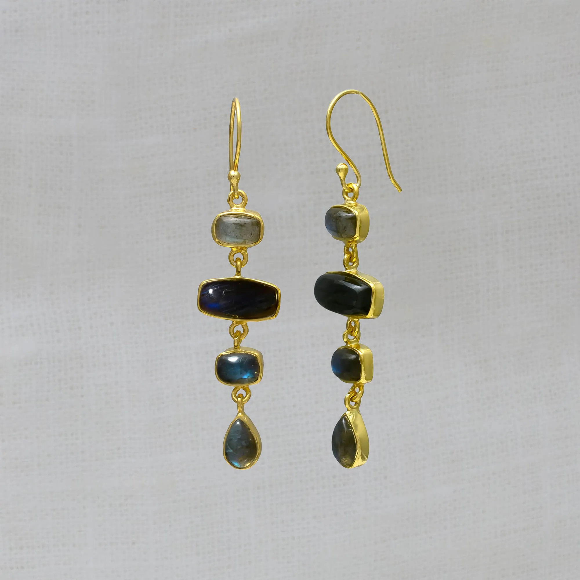 Labradorite and Gold Rectangle Earrings