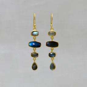 Labradorite and Gold Rectangle Earrings