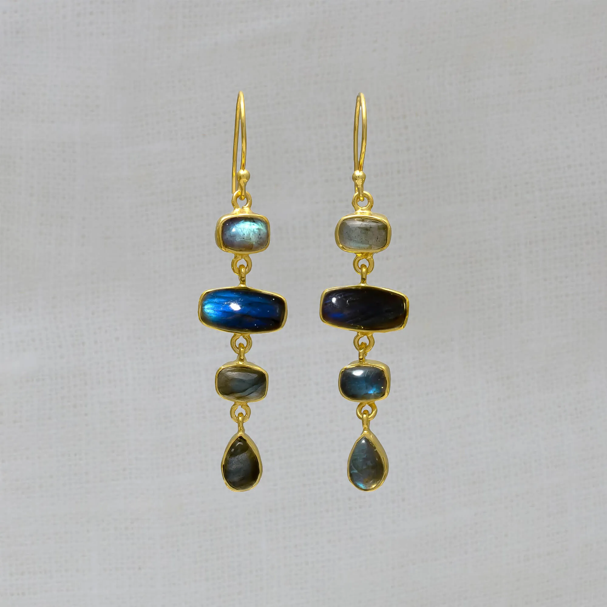 Labradorite and Gold Rectangle Earrings