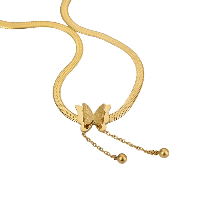 Ladies Butterfly Gold Stainless Steel Blade Snake Chains Choker Necklace