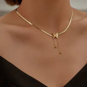 Ladies Butterfly Gold Stainless Steel Blade Snake Chains Choker Necklace
