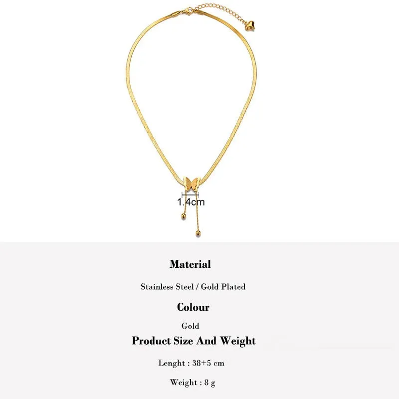 Ladies Butterfly Gold Stainless Steel Blade Snake Chains Choker Necklace