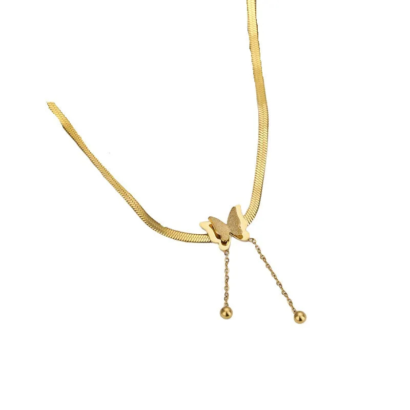 Ladies Butterfly Gold Stainless Steel Blade Snake Chains Choker Necklace