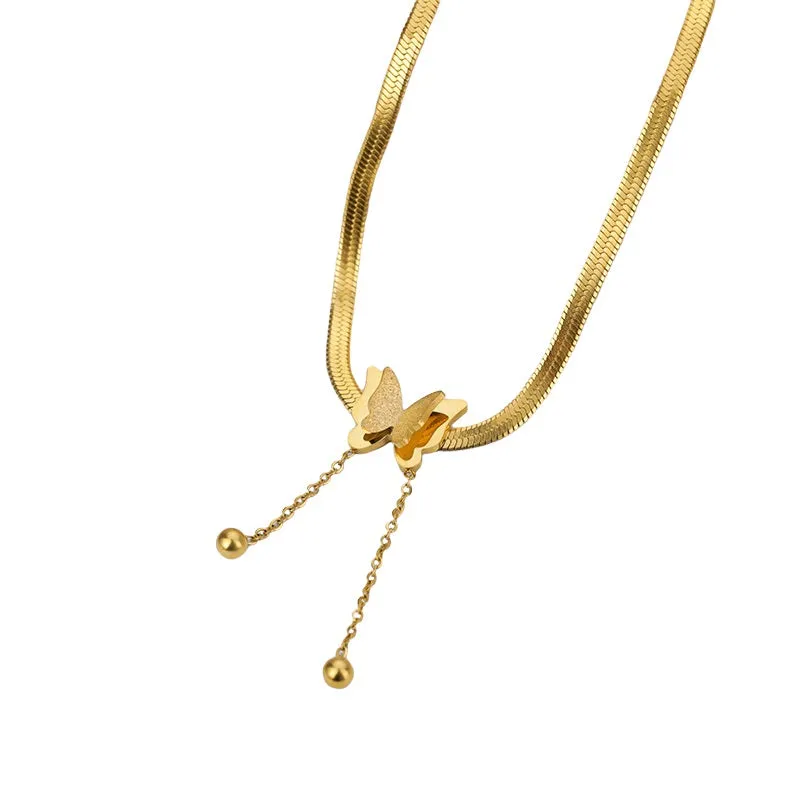 Ladies Butterfly Gold Stainless Steel Blade Snake Chains Choker Necklace
