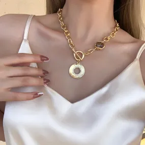 Ladies Gold Smoky Gemstone Chunky Round Link Choker Necklace