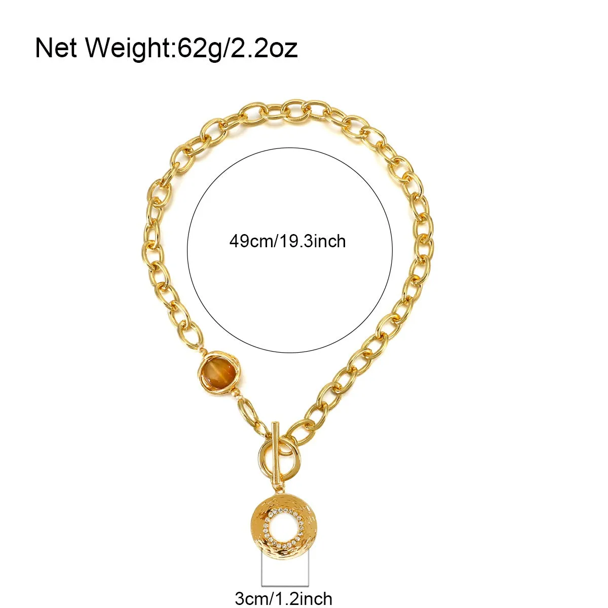Ladies Gold Smoky Gemstone Chunky Round Link Choker Necklace
