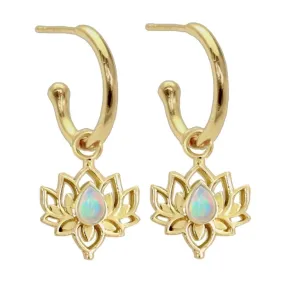 Laihas Opulent Lotus Flower Gold Opal Hoop Earrings