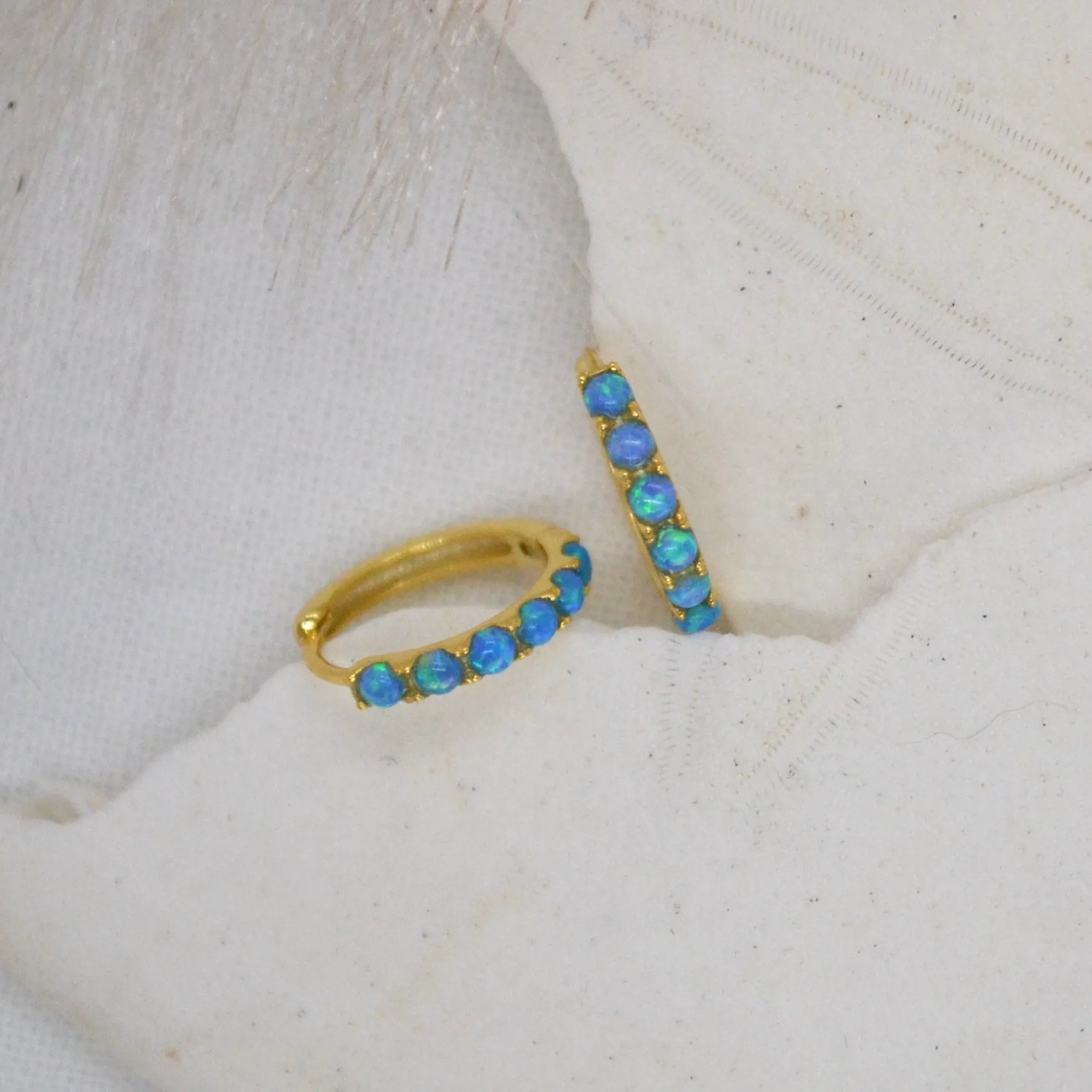 Laila | Blue Opal Sterling Silver Gold Hoops