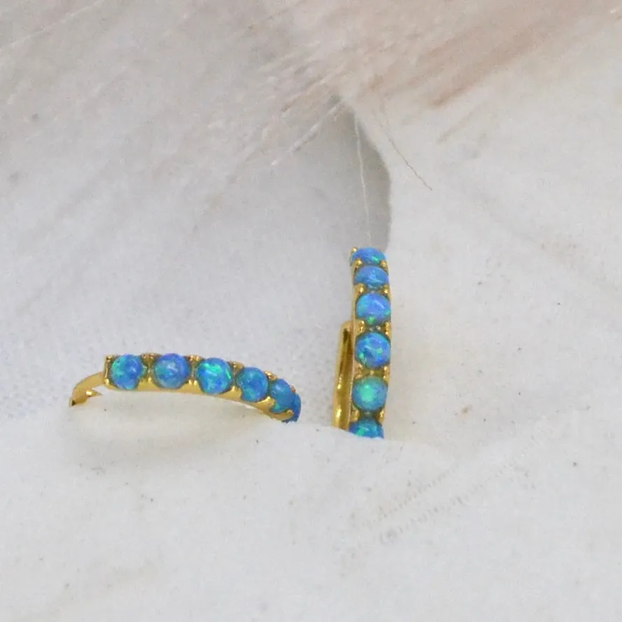 Laila | Blue Opal Sterling Silver Gold Hoops
