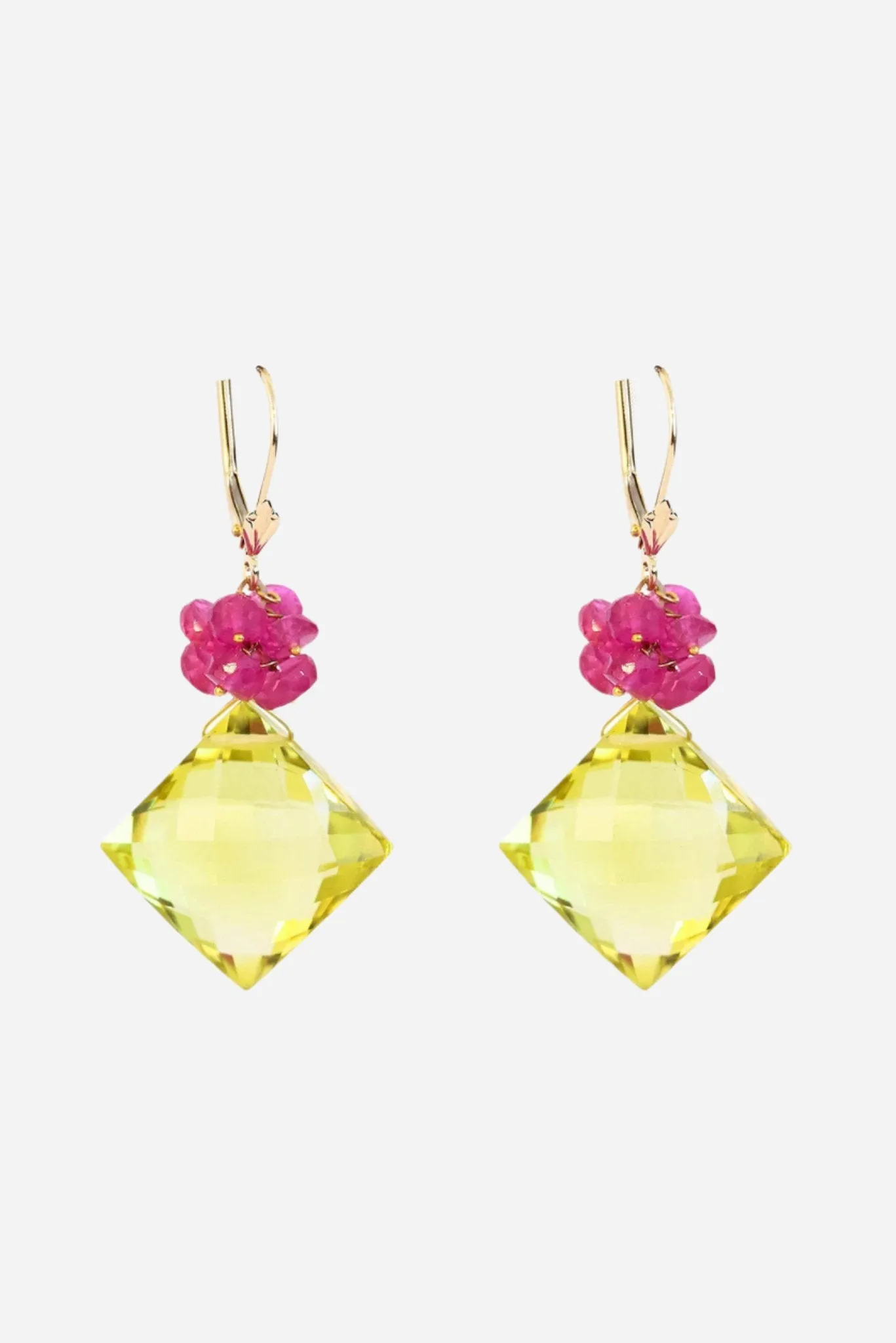 Lemon Topaz and Ruby Earrings in Gold