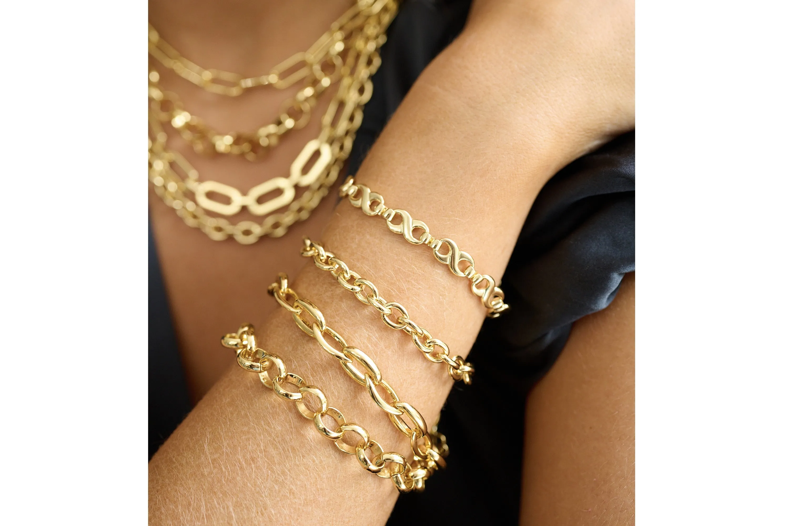 Link Gold Necklace and Bracelet Set