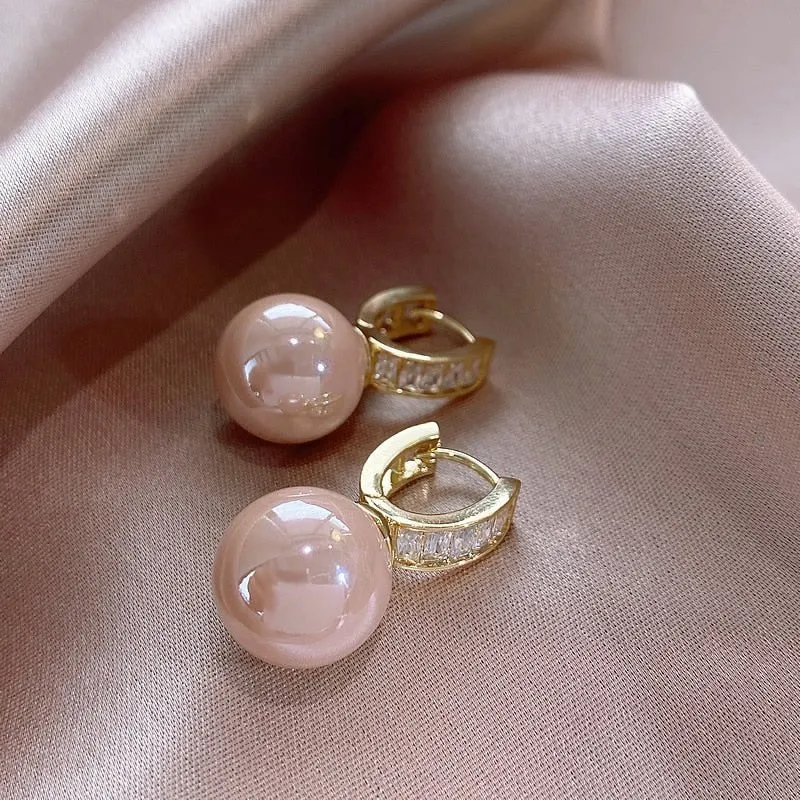 Luxury Hollow U Pearl Dangle Earrings Zircon For Women Gold Party Jewelry