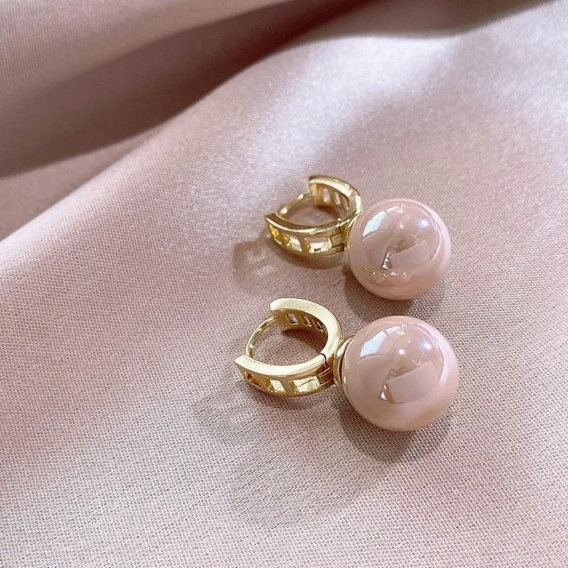 Luxury Hollow U Pearl Dangle Earrings Zircon For Women Gold Party Jewelry