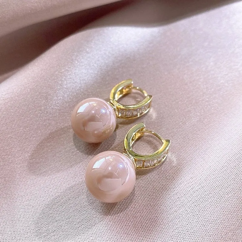 Luxury Hollow U Pearl Dangle Earrings Zircon For Women Gold Party Jewelry