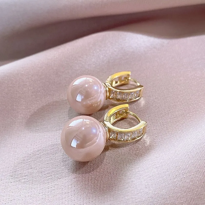Luxury Hollow U Pearl Dangle Earrings Zircon For Women Gold Party Jewelry