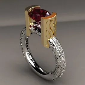 Luxury Red Ruby Gemstone Ring For Women Wedding Engagement Jewelry