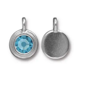 March Birthstone Aquamarine Blue Crystal Charm - Silver